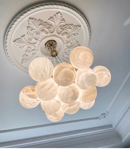 Elegant Alabaster Balls Chandelier - Adjustable Height & Soft Glow