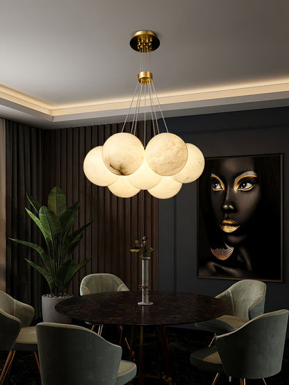 Elegant Alabaster Balls Chandelier - Adjustable Height & Soft Glow