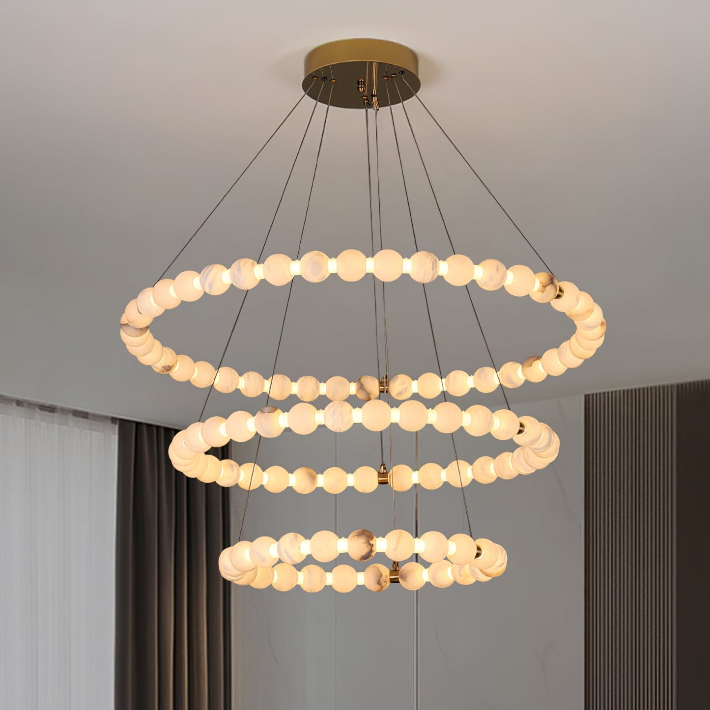 Alabaster Orb Ring Chandelier - Modern Design with Adjustable Height