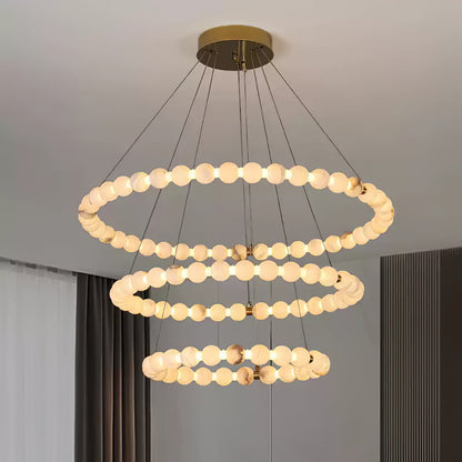 Alabaster Orb Ring Chandelier - Modern Design with Adjustable Height