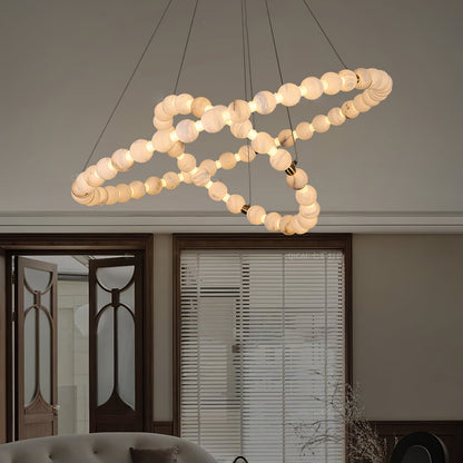 Alabaster Orb Ring Chandelier - Modern Design with Adjustable Height