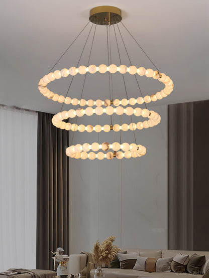 Alabaster Orb Ring Chandelier - Modern Design with Adjustable Height