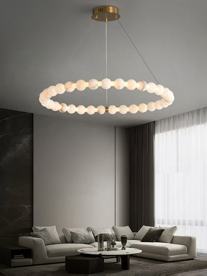 Alabaster Orb Ring Chandelier - Modern Design with Adjustable Height