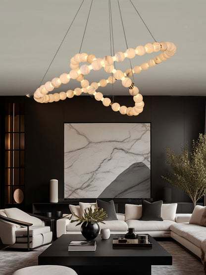 Alabaster Orb Ring Chandelier - Modern Design with Adjustable Height
