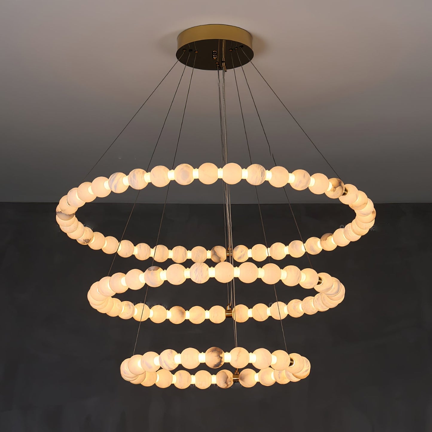 Alabaster Orb Ring Chandelier - Modern Design with Adjustable Height
