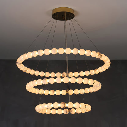 Alabaster Orb Ring Chandelier - Modern Design with Adjustable Height