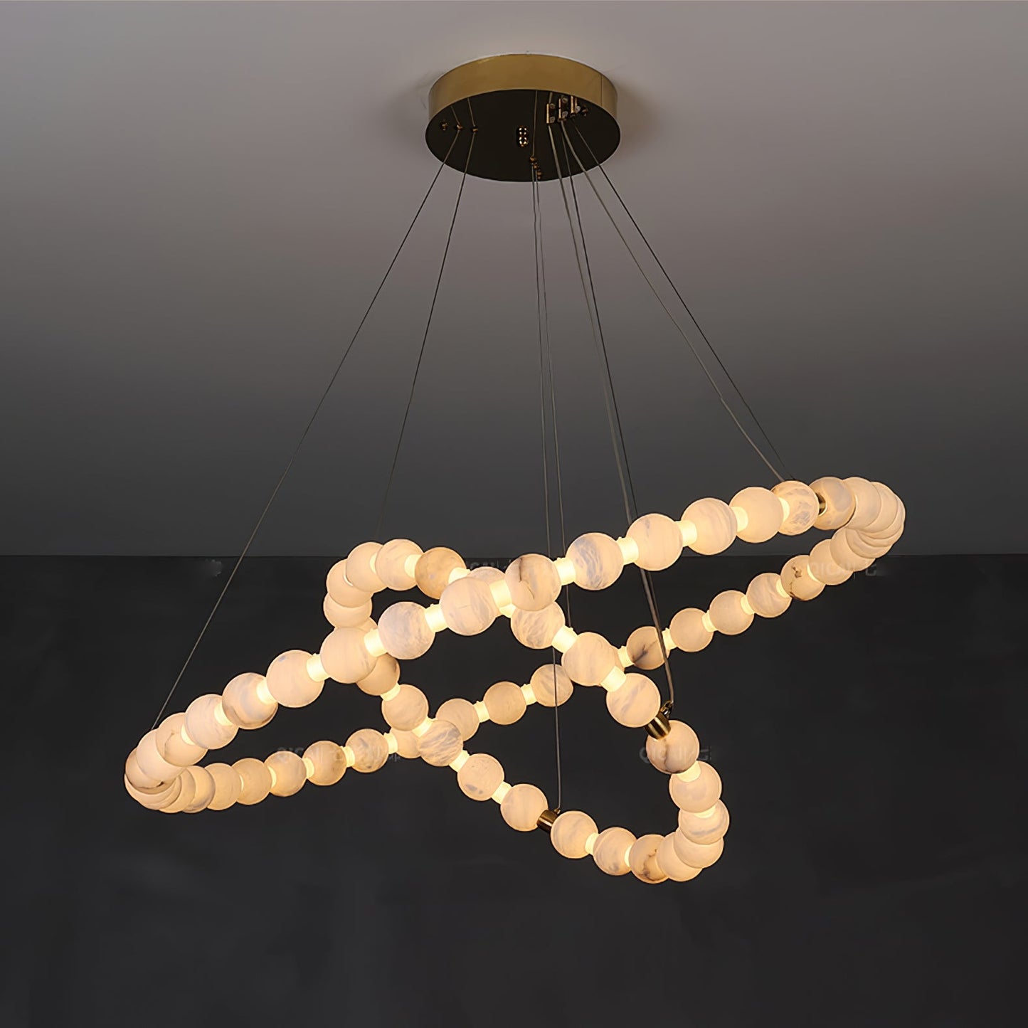 Alabaster Orb Ring Chandelier - Modern Design with Adjustable Height