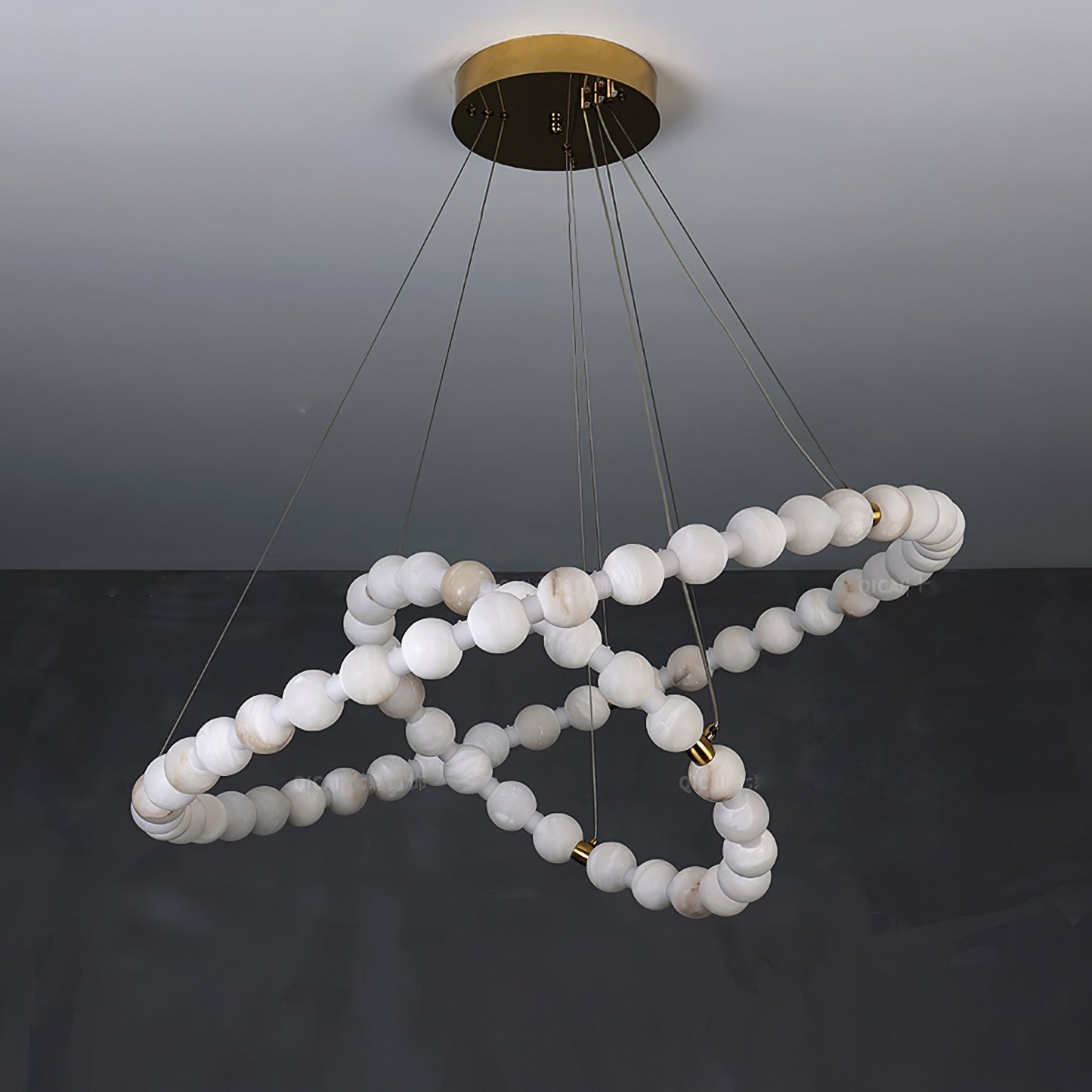 Alabaster Orb Ring Chandelier - Modern Design with Adjustable Height