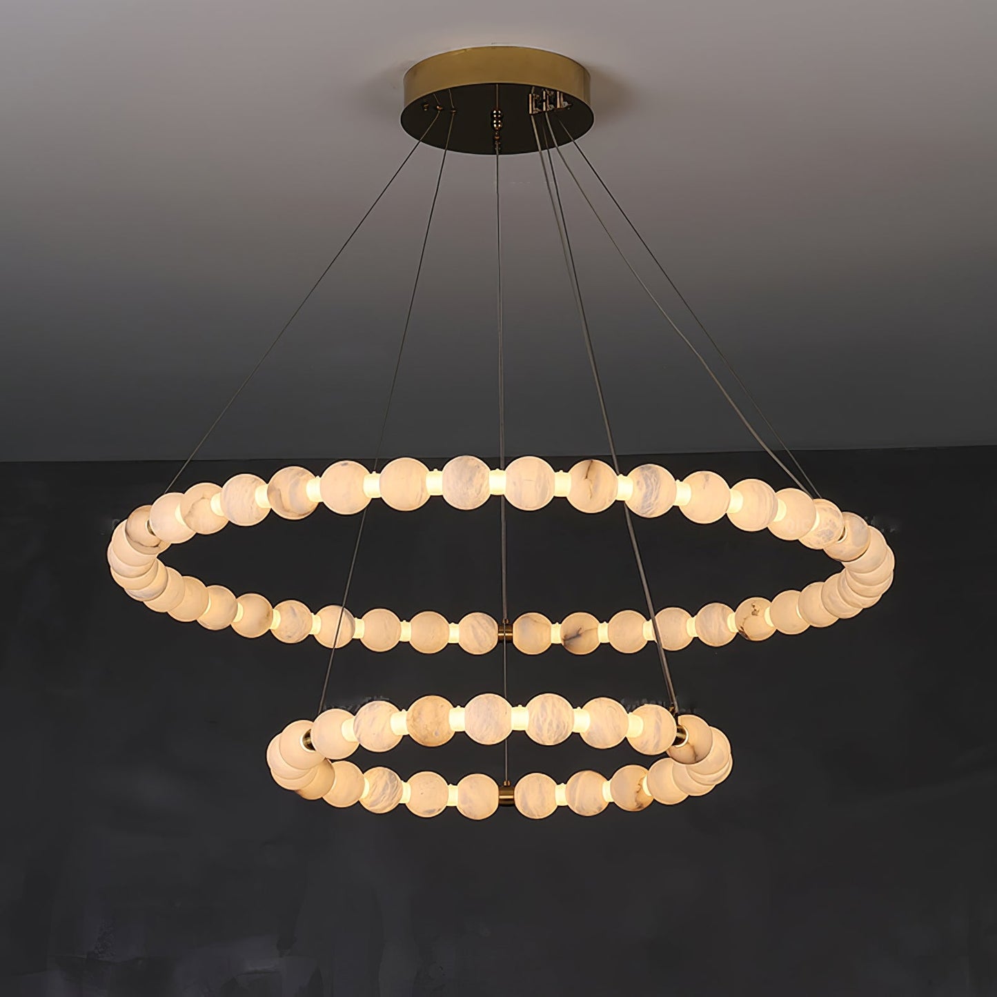 Alabaster Orb Ring Chandelier - Modern Design with Adjustable Height
