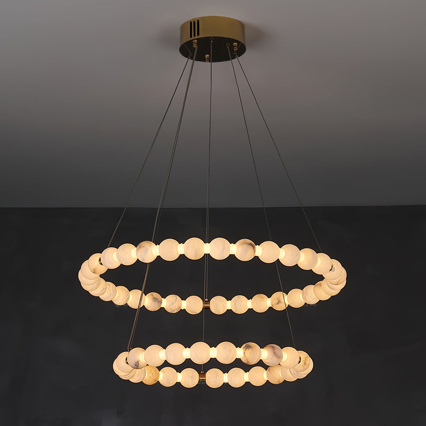 Alabaster Orb Ring Chandelier - Modern Design with Adjustable Height