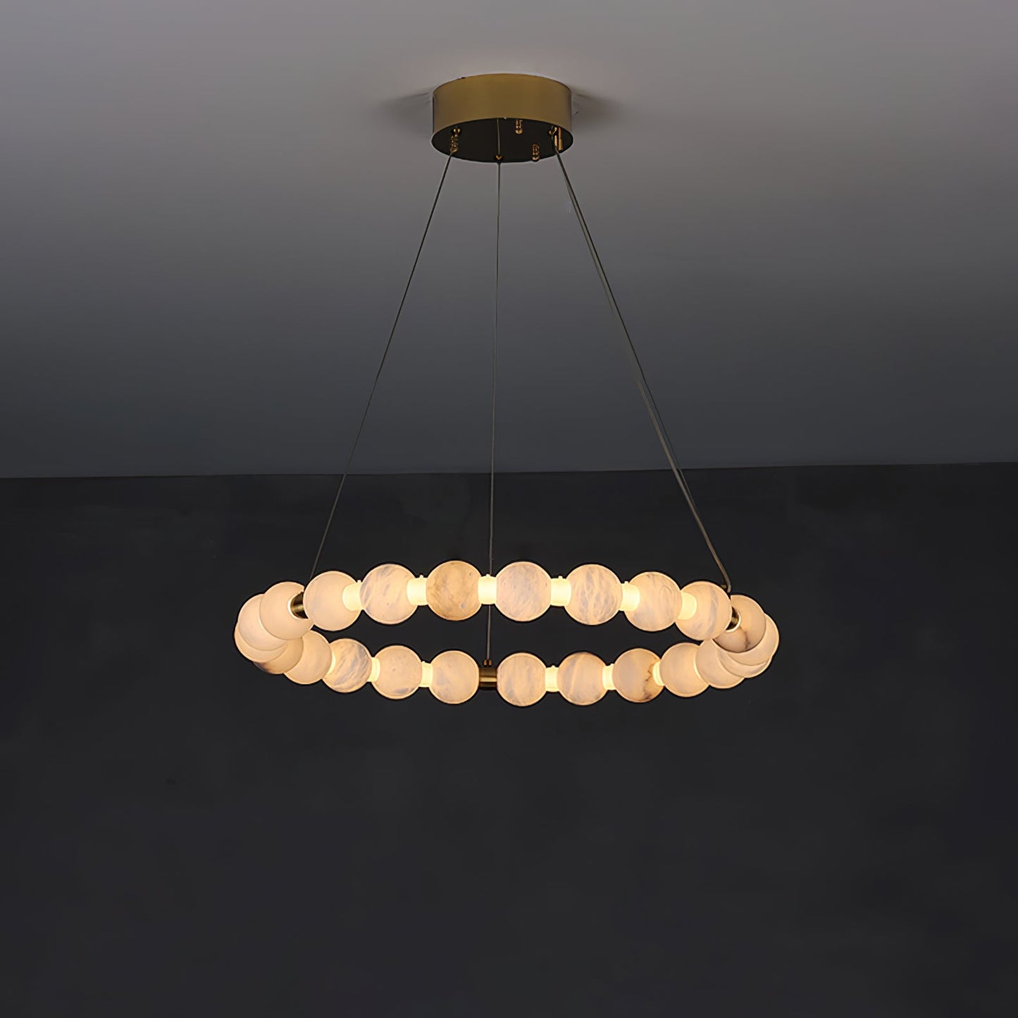 Alabaster Orb Ring Chandelier - Modern Design with Adjustable Height