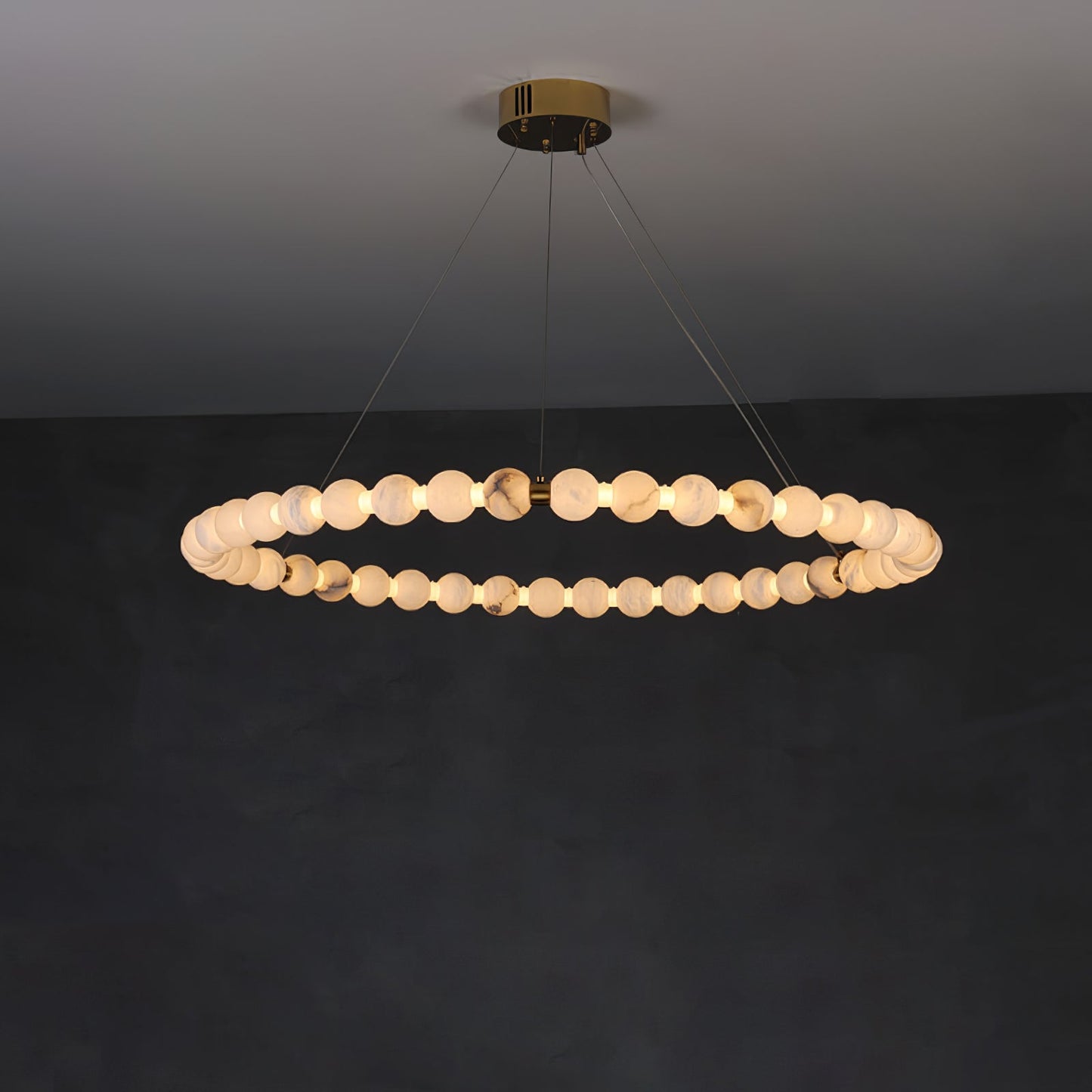 Alabaster Orb Ring Chandelier - Modern Design with Adjustable Height
