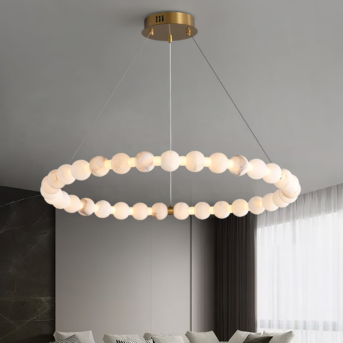 Alabaster Orb Ring Chandelier - Modern Design with Adjustable Height