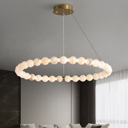 Alabaster Orb Ring Chandelier - Modern Design with Adjustable Height
