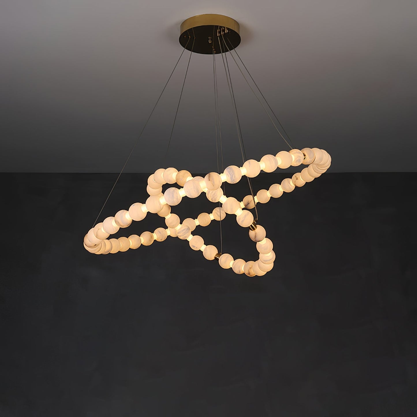 Alabaster Orb Ring Chandelier - Modern Design with Adjustable Height