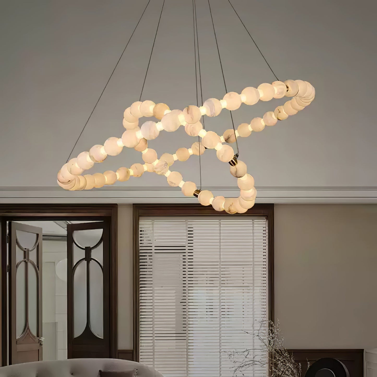 Alabaster Orb Ring Chandelier - Modern Design with Adjustable Height
