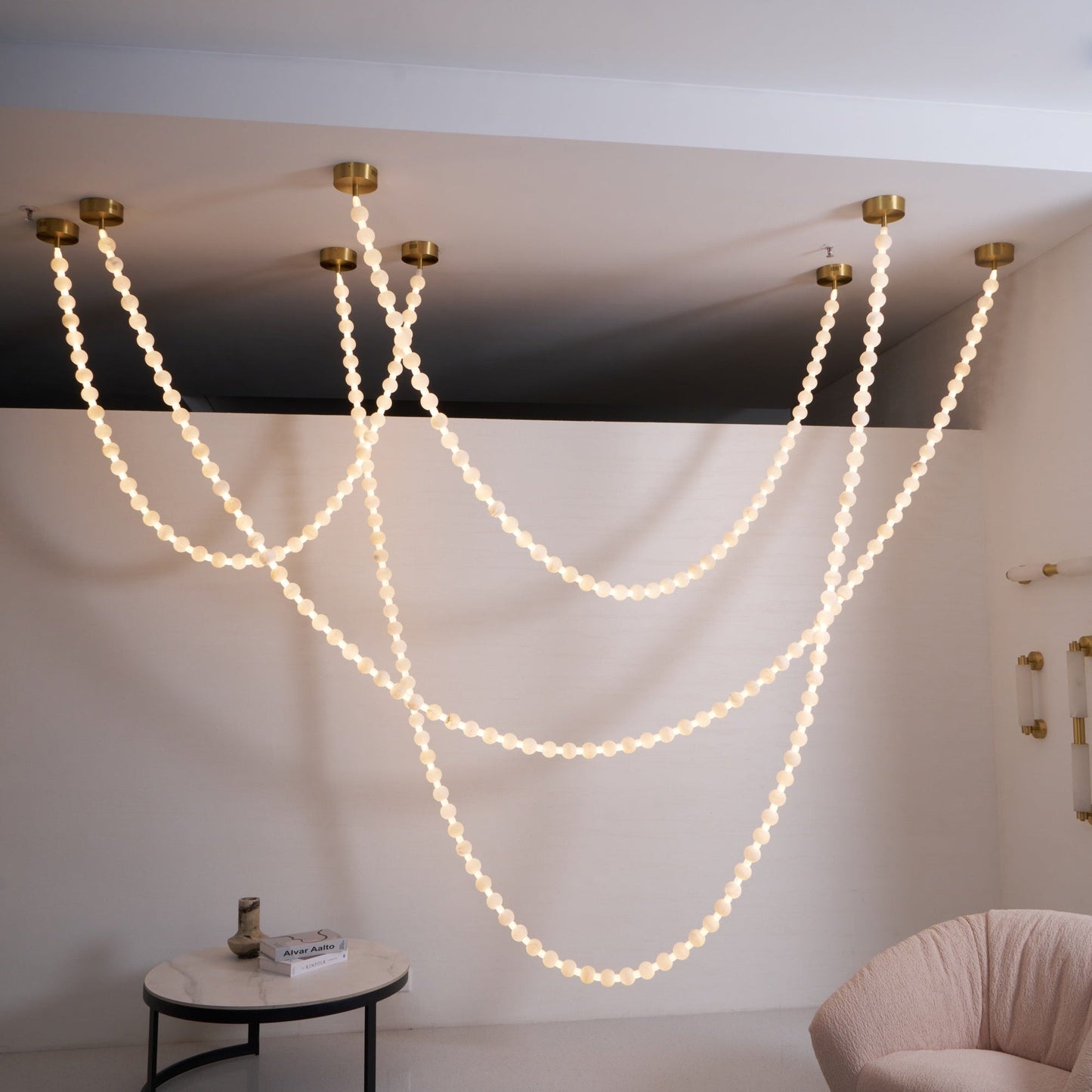 Elegant Alabaster Pearl Chandelier Necklace with Adjustable Length