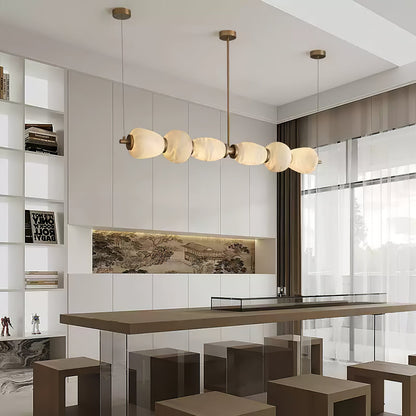 Alabaster Pebble Linear Chandelier - Modern Design, Adjustable Height