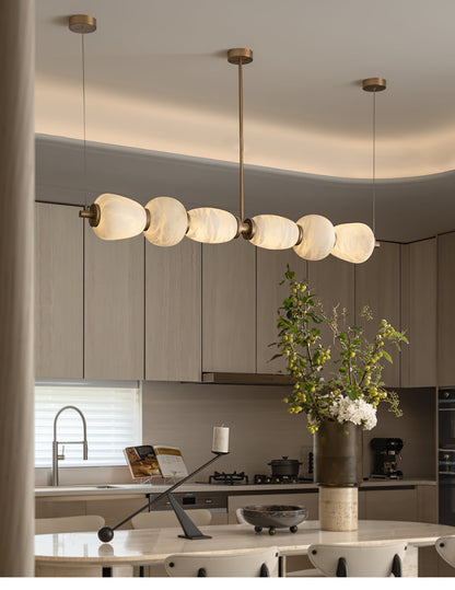 Alabaster Pebble Linear Chandelier - Modern Design, Adjustable Height