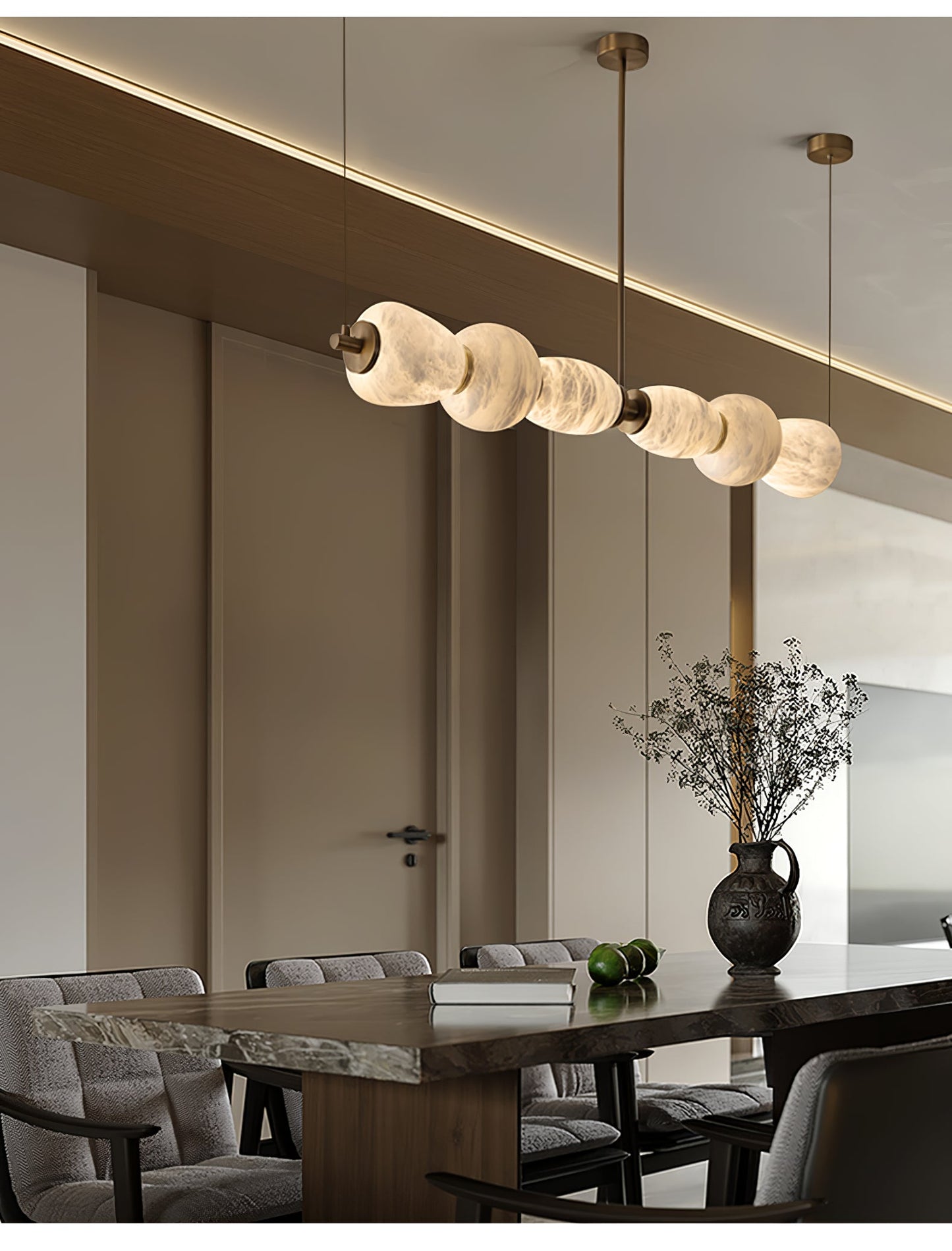 Alabaster Pebble Linear Chandelier - Modern Design, Adjustable Height