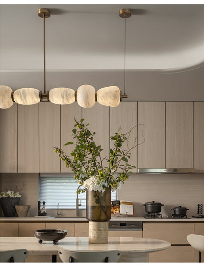 Alabaster Pebble Linear Chandelier - Modern Design, Adjustable Height