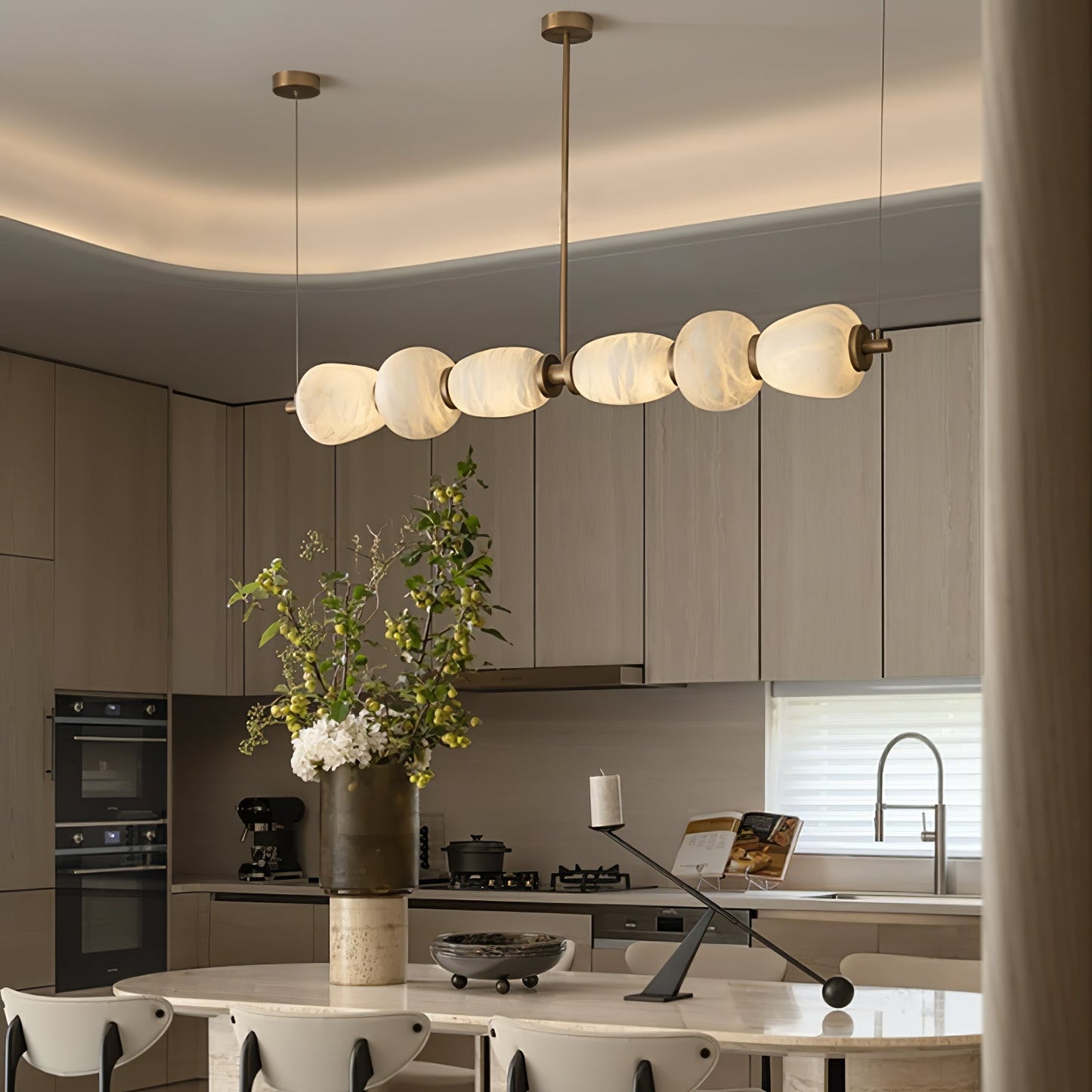 Alabaster Pebble Linear Chandelier - Modern Design, Adjustable Height