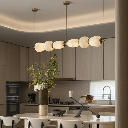 Alabaster Pebble Linear Chandelier - Modern Design, Adjustable Height