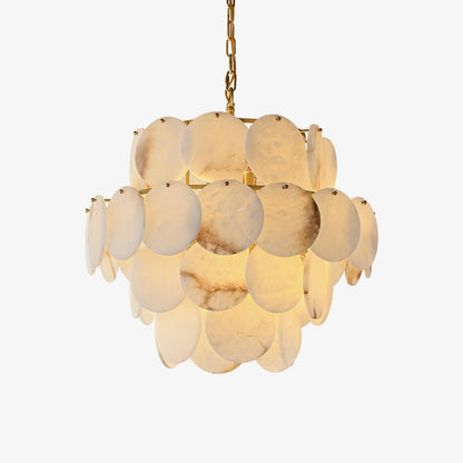 Alabaster Shell Brass Chandelier with Adjustable Height & Elegant Desi