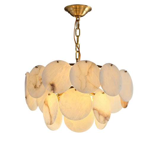 Alabaster Shell Brass Chandelier with Adjustable Height & Elegant Desi