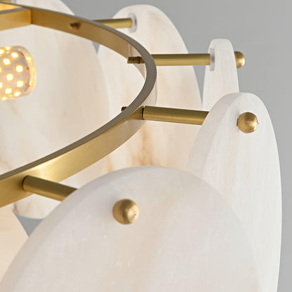 Alabaster Shell Brass Chandelier with Adjustable Height & Elegant Desi