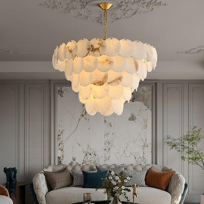 Alabaster Shell Brass Chandelier with Adjustable Height & Elegant Desi