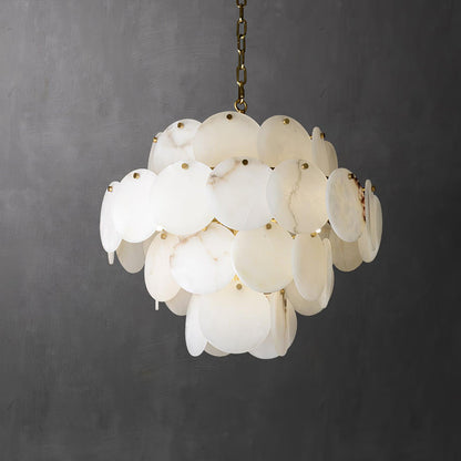 Alabaster Shell Brass Chandelier with Adjustable Height & Elegant Desi