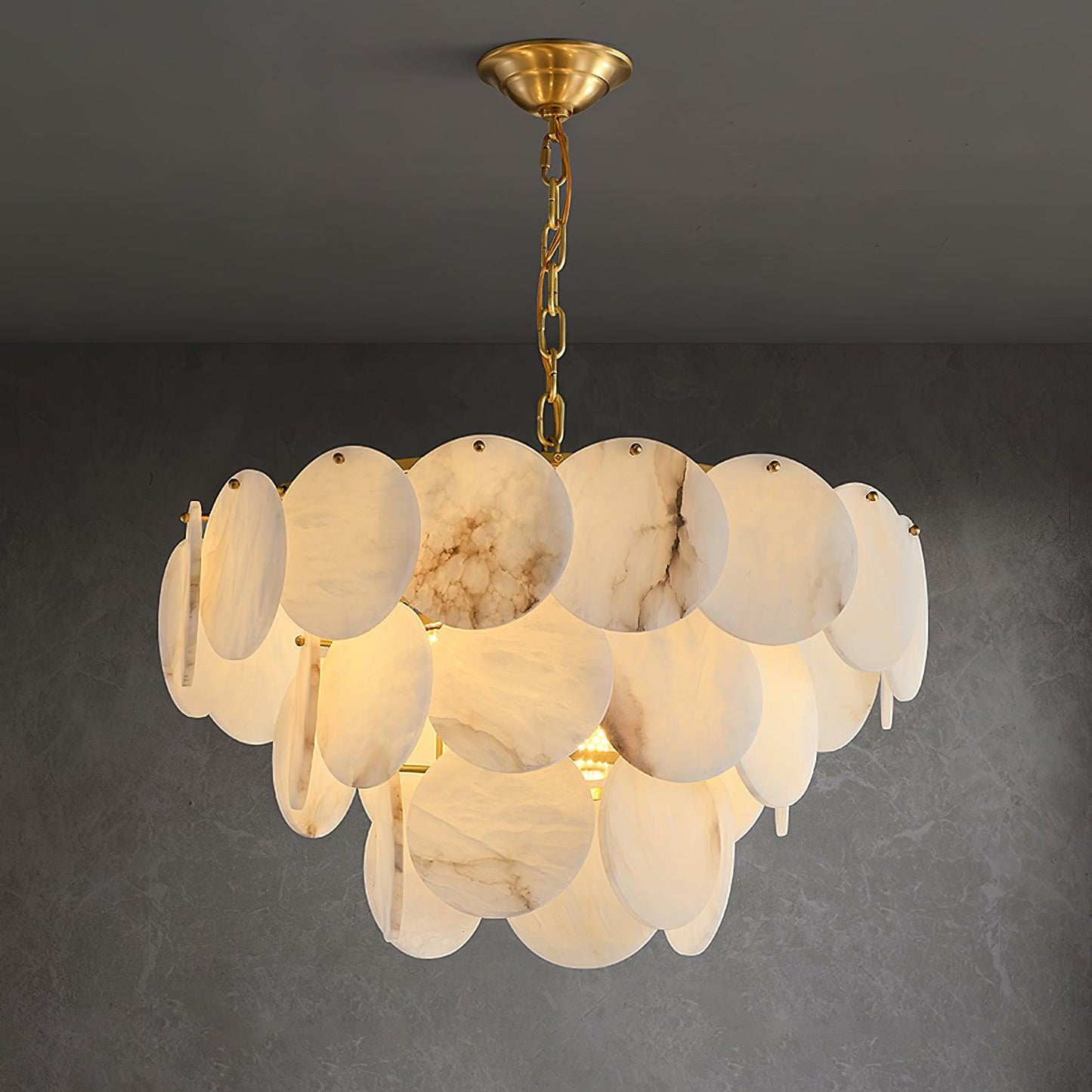 Alabaster Shell Brass Chandelier with Adjustable Height & Elegant Desi