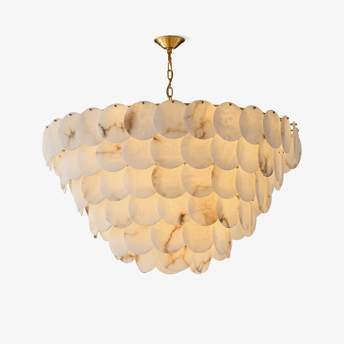 Alabaster Shell Brass Chandelier with Adjustable Height & Elegant Desi