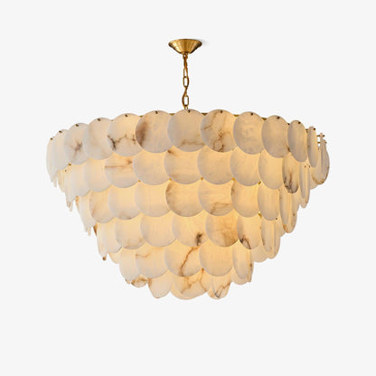 Alabaster Shell Brass Chandelier with Adjustable Height & Elegant Desi