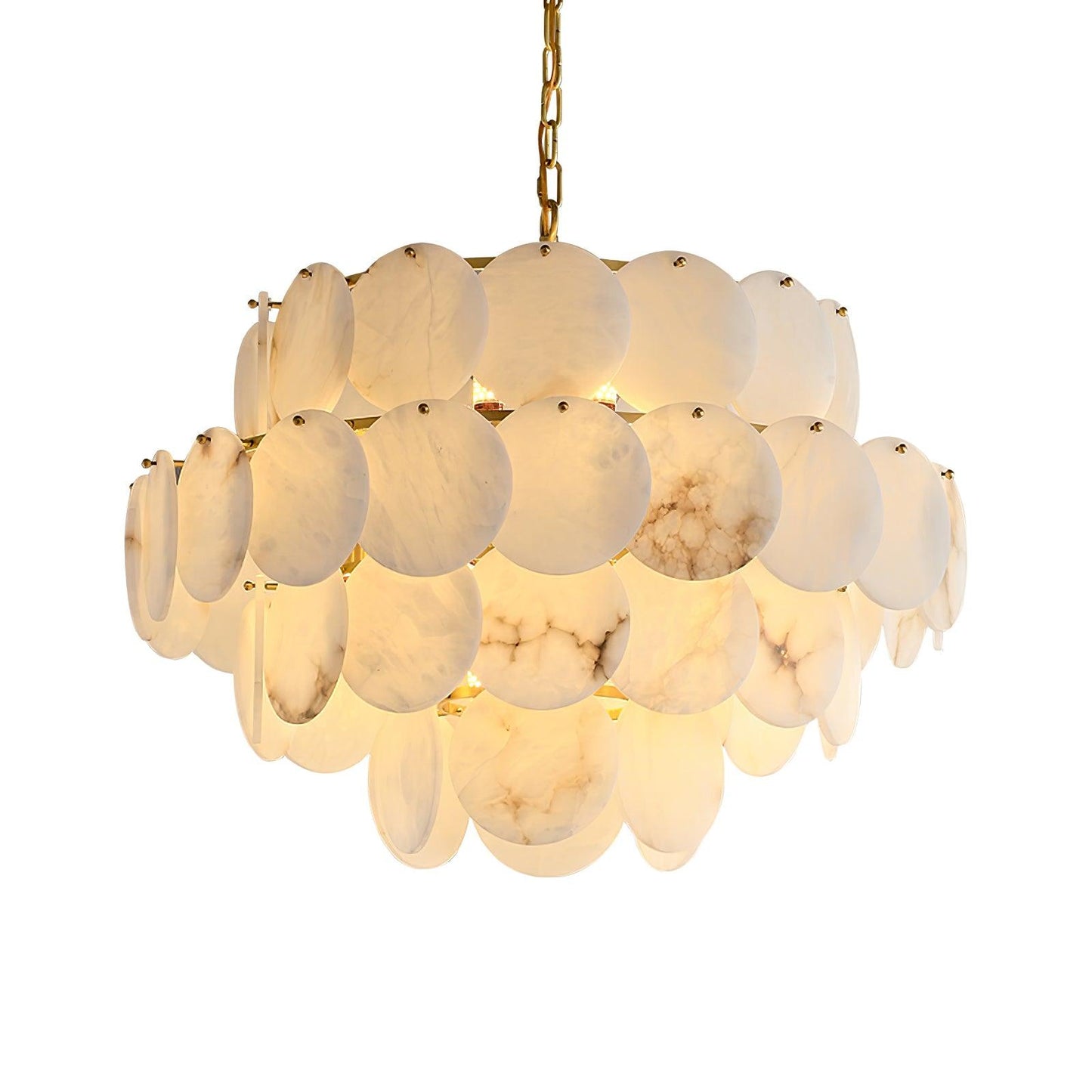 Alabaster Shell Brass Chandelier with Adjustable Height & Elegant Desi