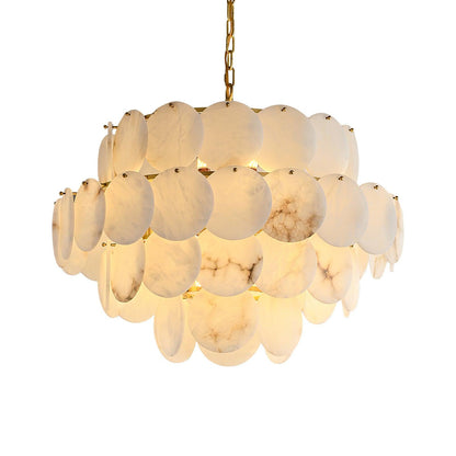 Alabaster Shell Brass Chandelier with Adjustable Height & Elegant Desi