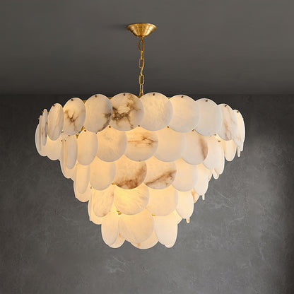 Alabaster Shell Brass Chandelier with Adjustable Height & Elegant Desi
