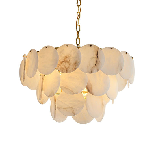 Alabaster Shell Brass Chandelier with Adjustable Height & Elegant Desi