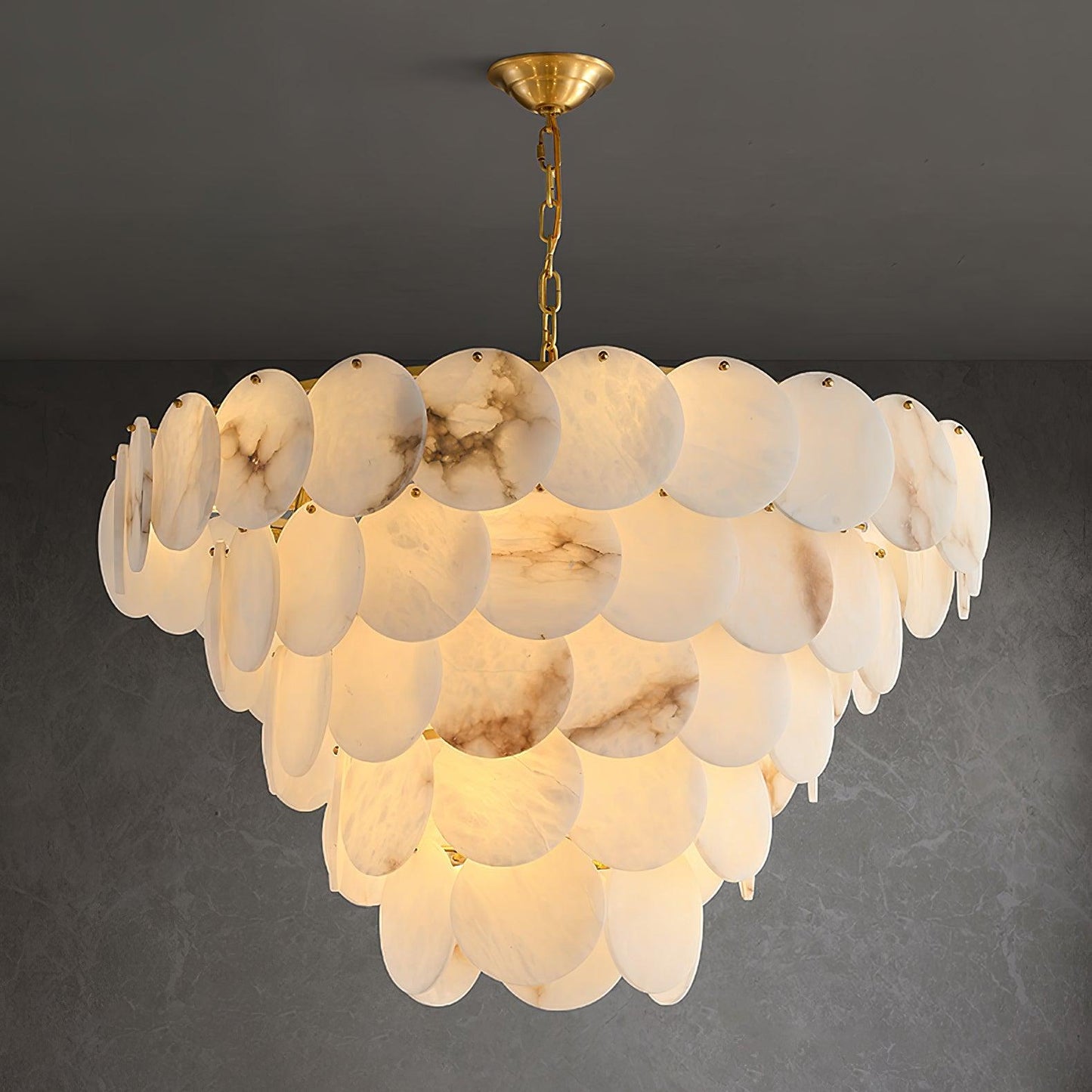 Alabaster Shell Brass Chandelier with Adjustable Height & Elegant Desi