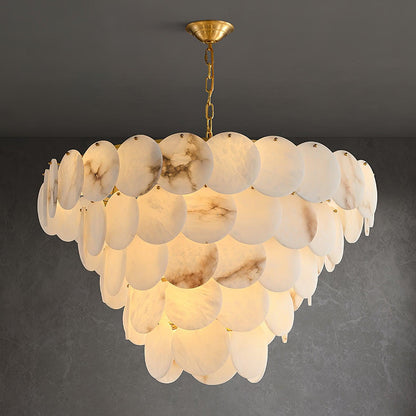Alabaster Shell Brass Chandelier with Adjustable Height & Elegant Desi