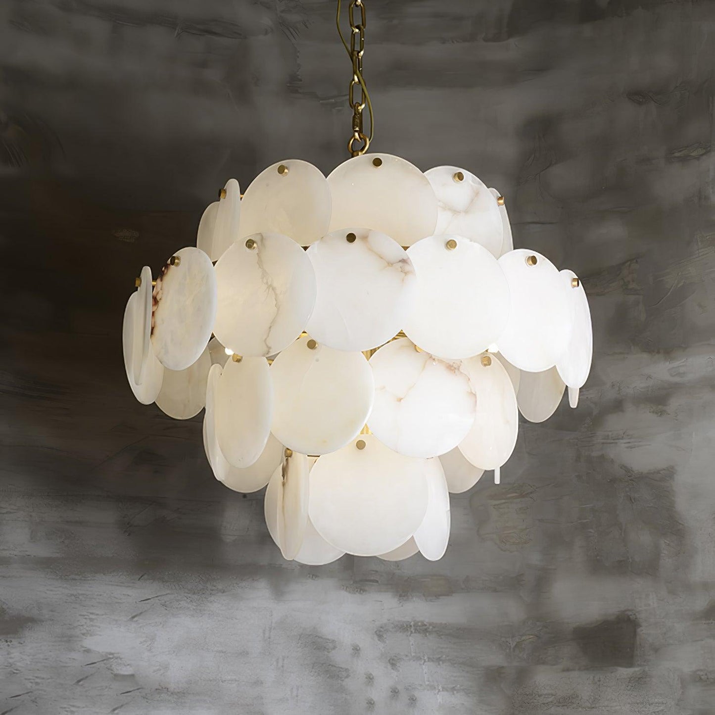 Alabaster Shell Brass Chandelier with Adjustable Height & Elegant Desi