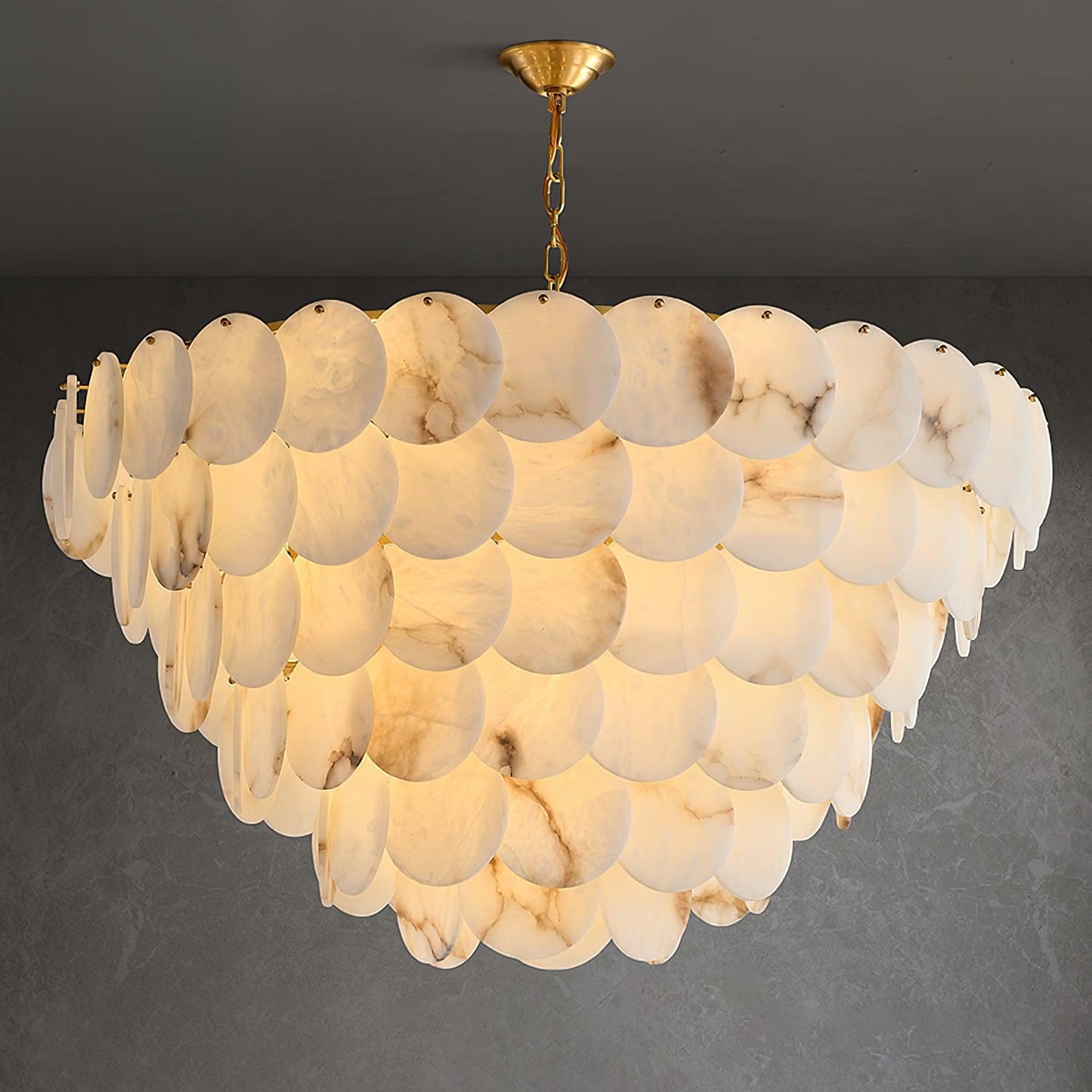Alabaster Shell Brass Chandelier with Adjustable Height & Elegant Desi