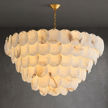 Alabaster Shell Brass Chandelier with Adjustable Height & Elegant Desi