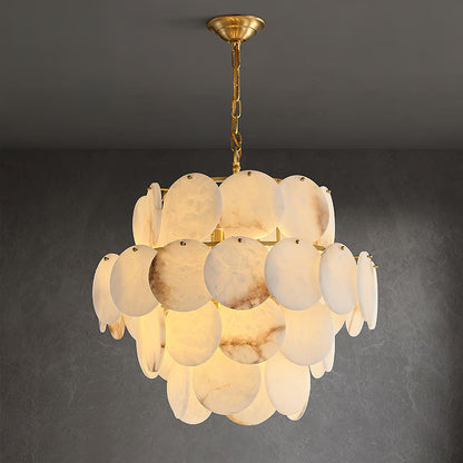 Alabaster Shell Brass Chandelier with Adjustable Height & Elegant Desi
