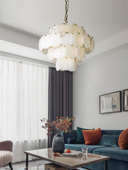 Alabaster Shell Brass Chandelier with Adjustable Height & Elegant Desi