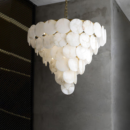 Alabaster Shell Brass Chandelier with Adjustable Height & Elegant Desi