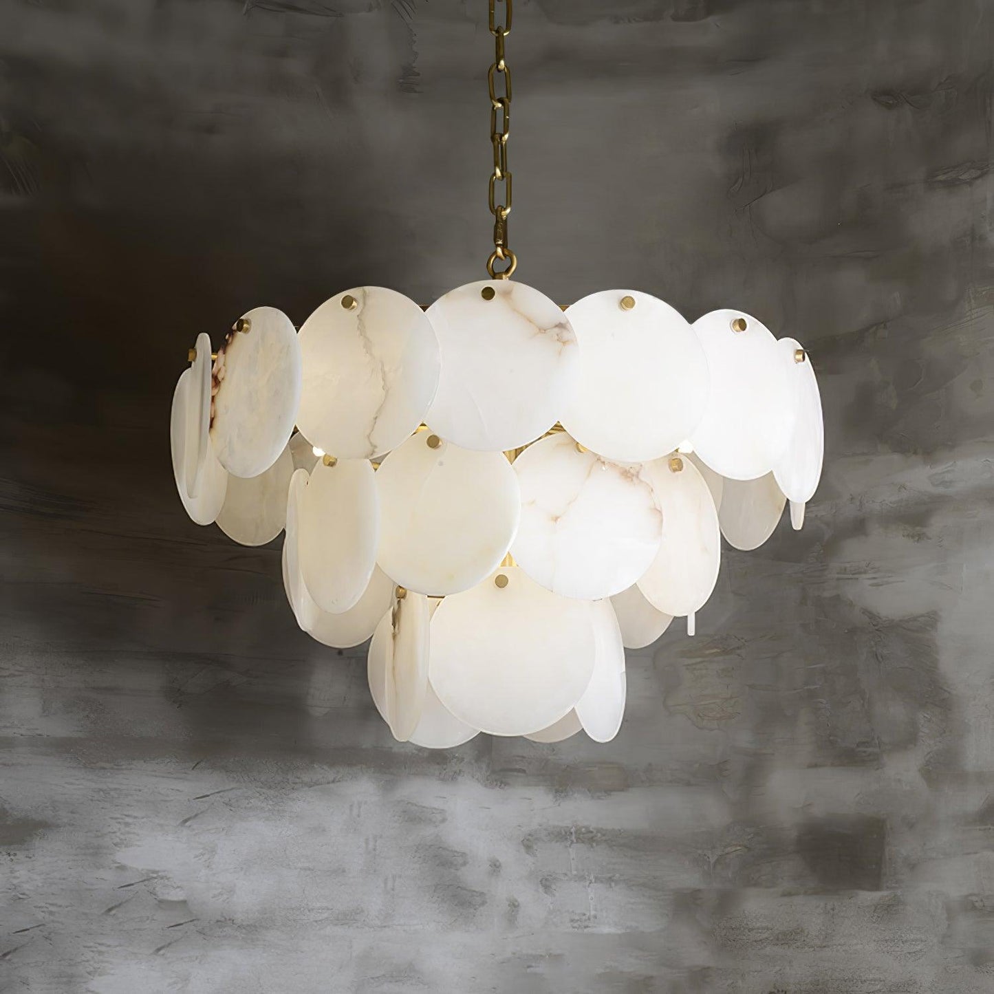 Alabaster Shell Brass Chandelier with Adjustable Height & Elegant Desi
