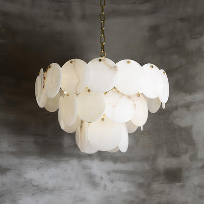 Alabaster Shell Brass Chandelier with Adjustable Height & Elegant Desi