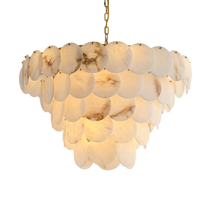 Alabaster Shell Brass Chandelier with Adjustable Height & Elegant Desi